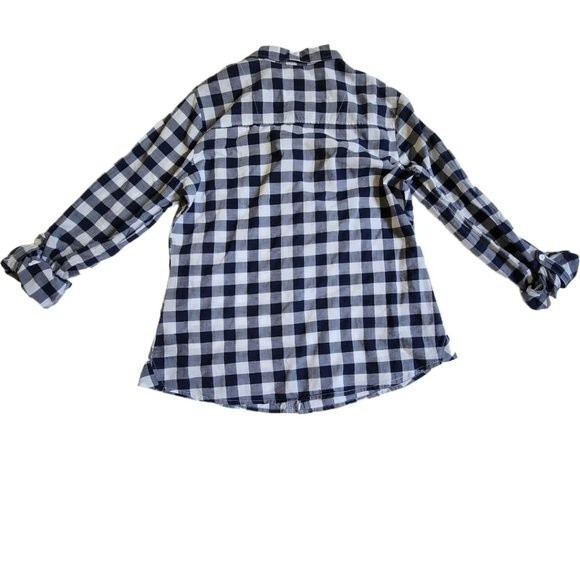 Girl Krazy navy gray white checkered button up long sleeve top sz L - Picture 3 of 12